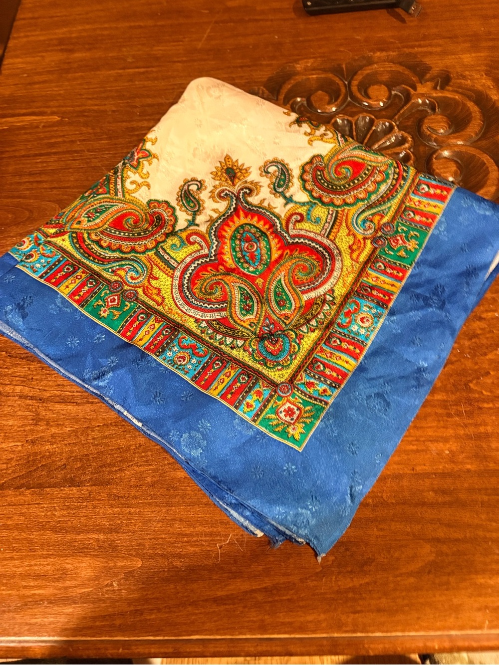 Vintage 1960s Blue Paisley Scarf.